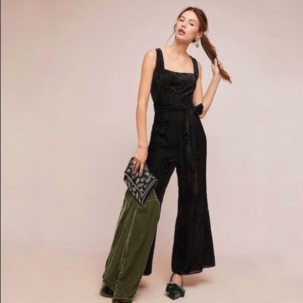 Anthropologie velvet black jumpsuit
